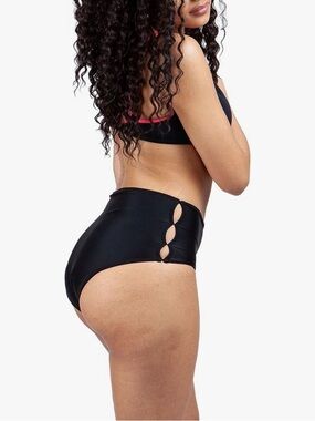 Savvi Period Swimwear Bottoms Black High Waist Side Cutouts Leakproof Size L NWT